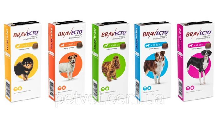 Бравекто (Bravecto) жувальна таблетка від бліх та кліщів для собак 4,5 - 10 кг.
