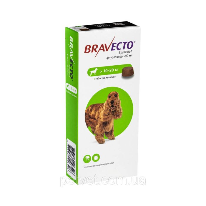 Бравекто (Bravecto) жувальна таблетка від бліх та кліщів для собак 10 - 20 кг.